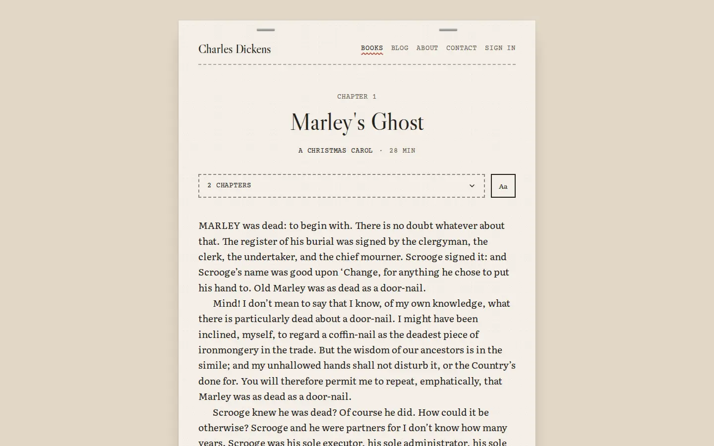 The Chapbook demo site’s chapter on a desktop