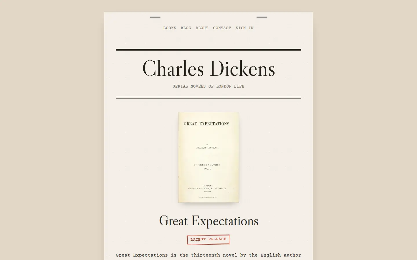 The Chapbook demo site’s home page on a desktop