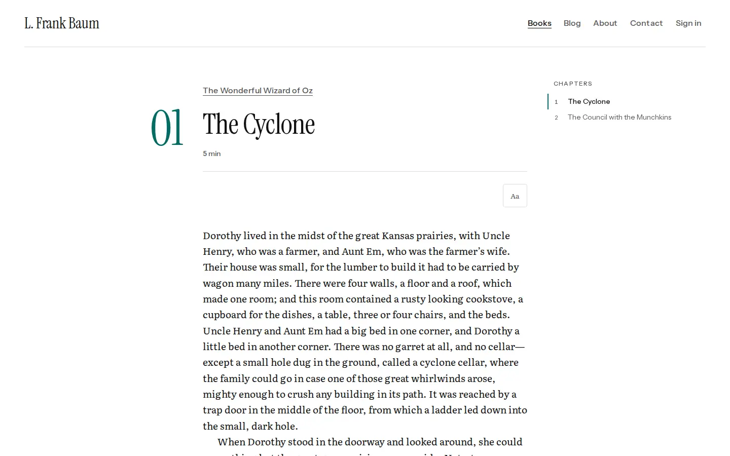 The Folio demo site’s chapter on a desktop