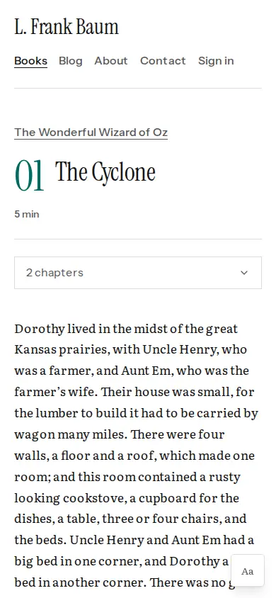 The same site’s chapter on a phone