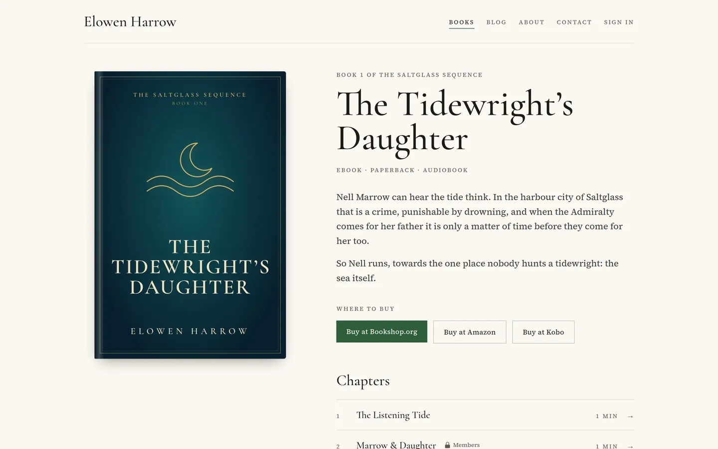 The Hardcover demo site’s book page on a desktop