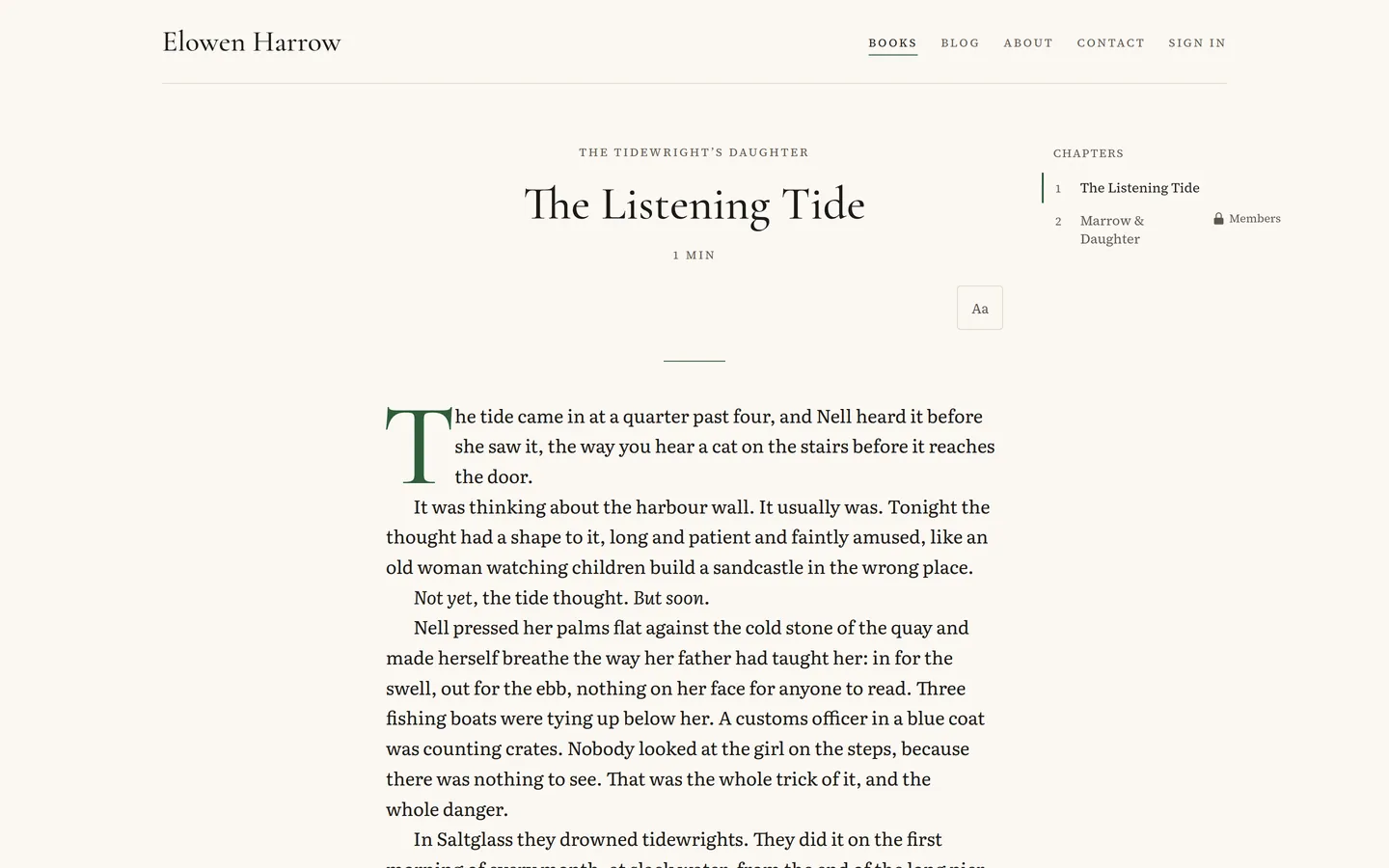 The Hardcover demo site’s chapter on a desktop