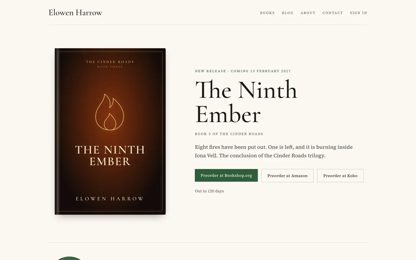 The Hardcover demo site’s home page on a desktop