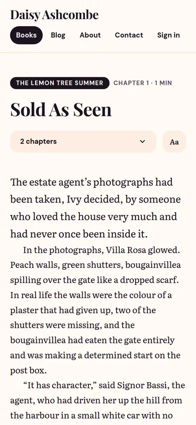 The same site’s chapter on a phone