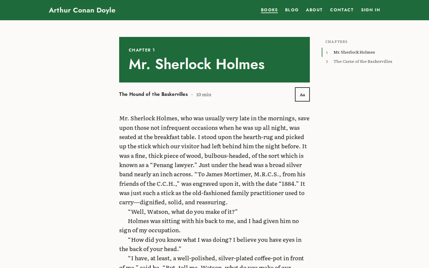 The Pocket demo site’s chapter on a desktop