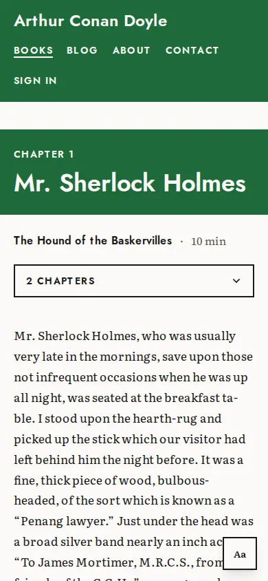 The same site’s chapter on a phone
