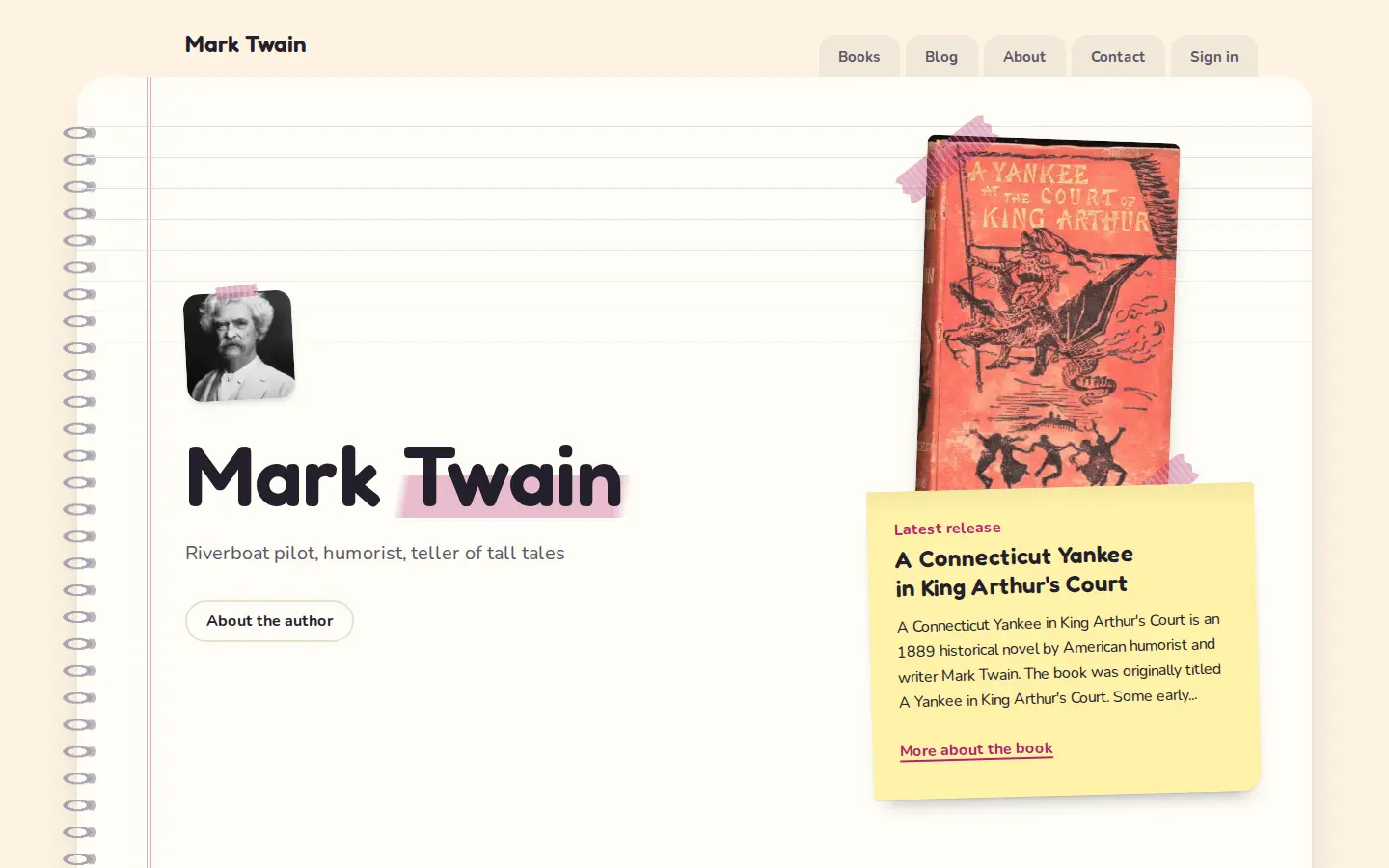 The Spiralbound demo site’s home page on a desktop